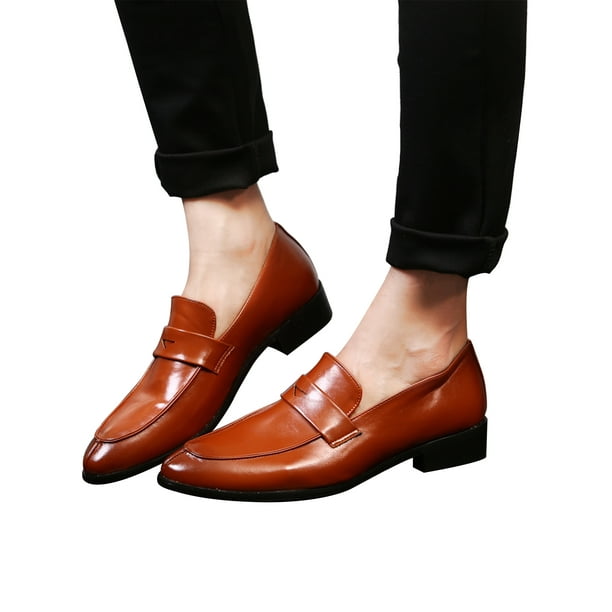 Casual Men Shoes Genuine Leather Black Slip-on Men Dress Flats for Driving Party Brown 6.5M US 